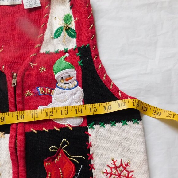 Vintage Ugly Christmas Sweater Zipper  Vest Size M  White Stag Snowman - Picture 10 of 11